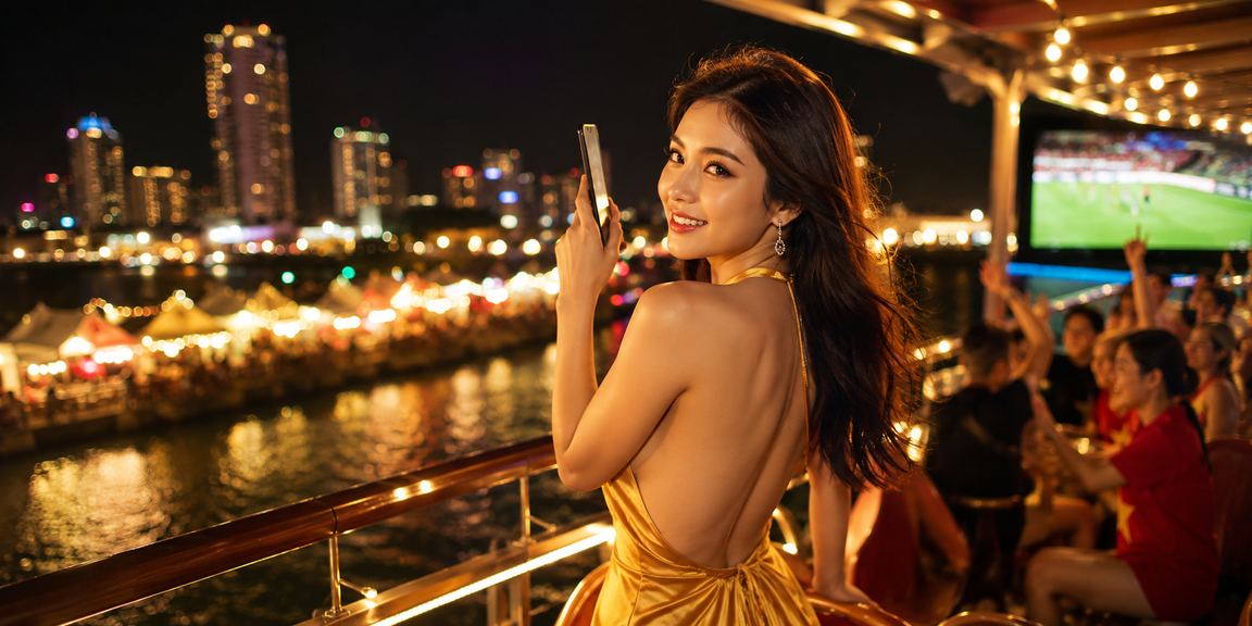 Người dùng tại chợ đêm Nha Trang dùng điện thoại truy cập casino và đặt kèo thể thao